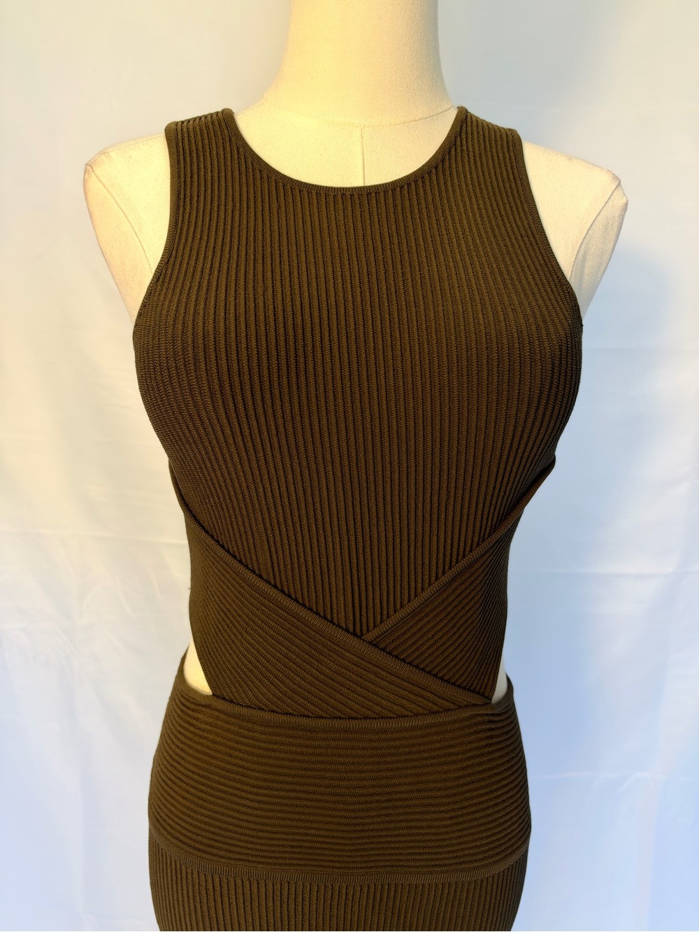 Ronny Kobo Collection Sleeveless Ribbed Mini Dress in Olive